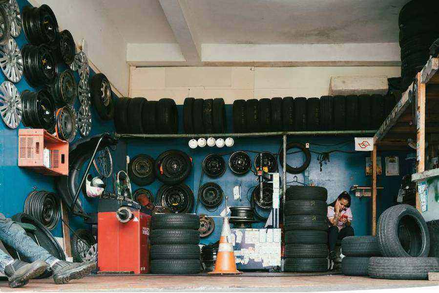 Technician checking engine